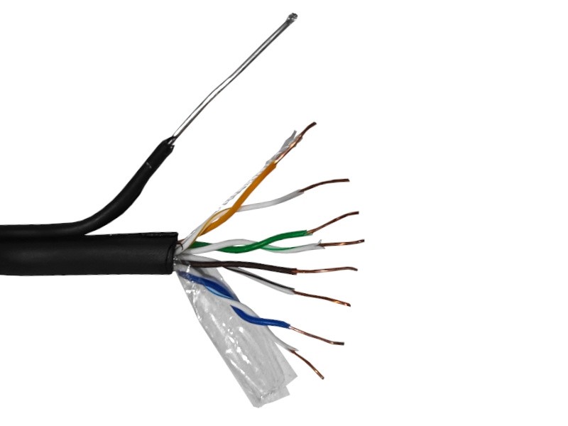 Кабель UTP4 cat.5е, одножильный, 305м, Cu, для наружных работ с проволочным тросом, Проходит Fluke тест, черный, NETKO Optima Gold