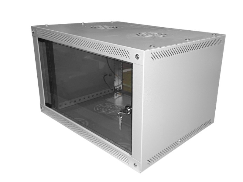 Шкаф настенный 6U серия NOP3 (600х451х367), передняя дверь стекло, разборный, серый Netko