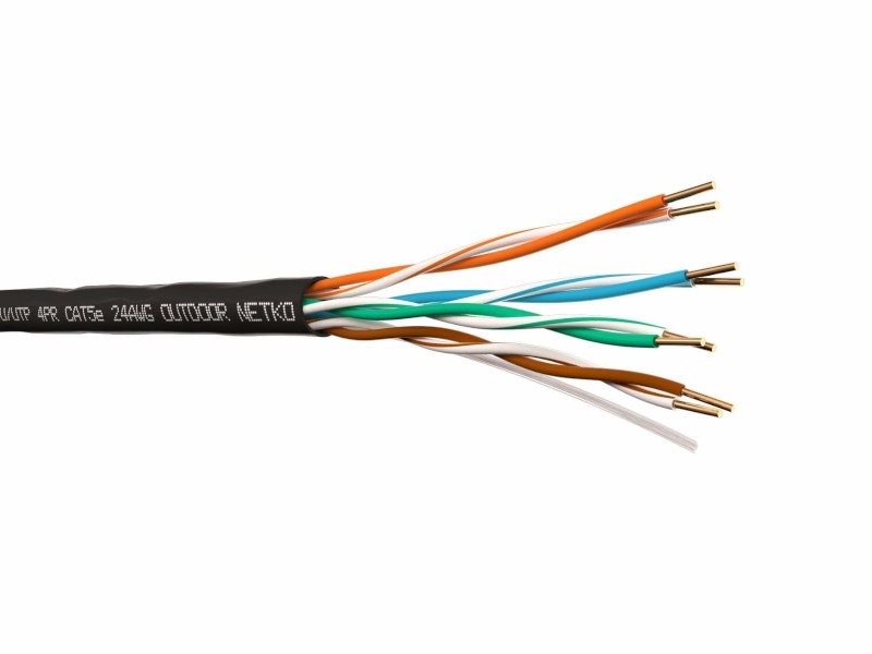 Кабель U/UTP4 cat.5e, 4 пары 24 AWG BC, одножильный, не экранированный, на катушке, 305м, для наружных работ, FLUKE TEST, NETKO Expert