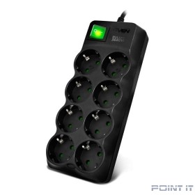 SVEN Фильтр SF-08E-16 1,8 м (8 розеток с защитными шторками,16А) черный, цветная коробка [SV-021603]