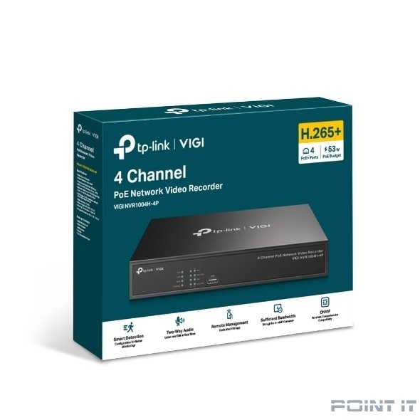 TP-Link VIGI NVR1004H-4P VIGI 4-канальный сетевой видеорегистратор с поддержкой PoE+